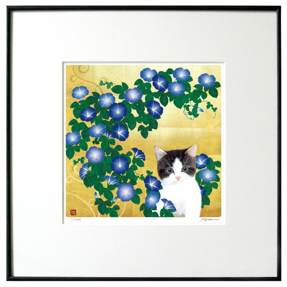 楽天市場】猫夢アート版画花と猫シリーズ「百合猫」白黒ハチワレ【猫