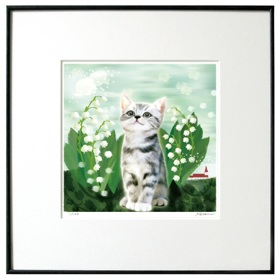 楽天市場】猫夢アート版画「睡蓮」スイレン白黒ハチワレ猫 【猫 アート