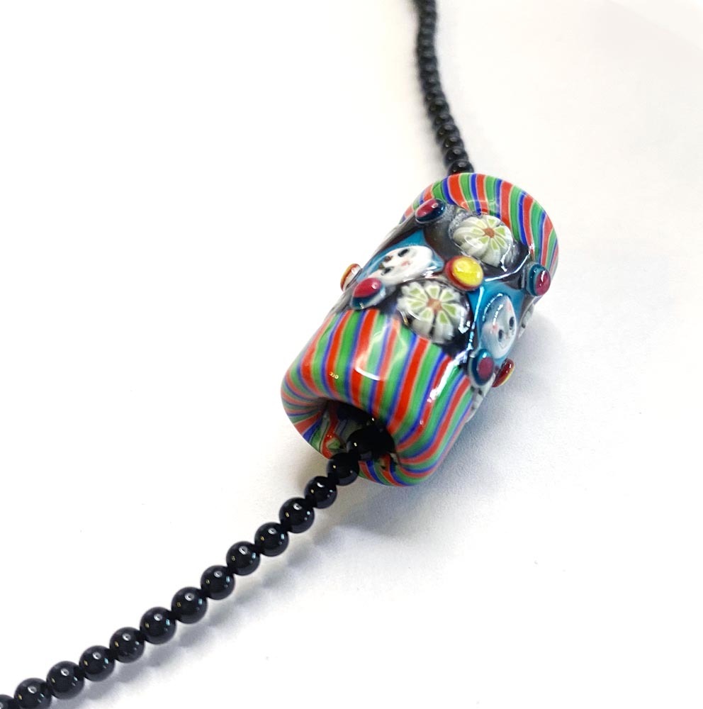 訳ありセール格安 城下鮎子さんの とんぼ玉チョーカー筒型 黒 猫グッズ 雑貨 プレゼント Fucoa Cl