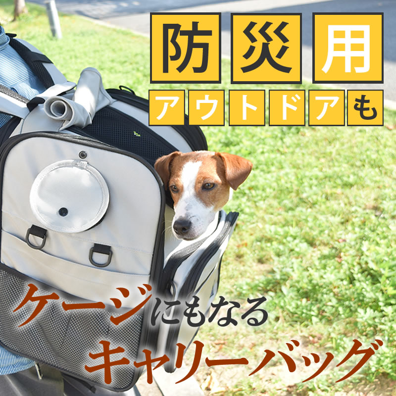【割引クーポン配布中】犬 猫 キャリーバッグ　ライトグレー　レギュラー　【防災用】　リュック　バッグ　ドライブボックス ペットキャリー ソフト お出かけ 旅行先 折りたたみ　便利　多頭飼い PFI｜ペットの長生きごはん専門店 20,860円