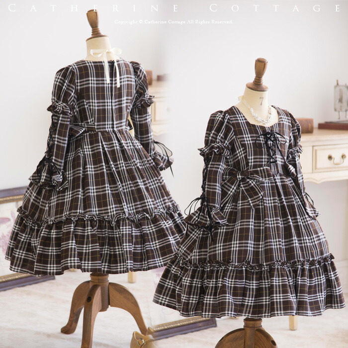 楽天市場 半袖長袖2way チェック編上げワンピースtak キャサリンコテージ