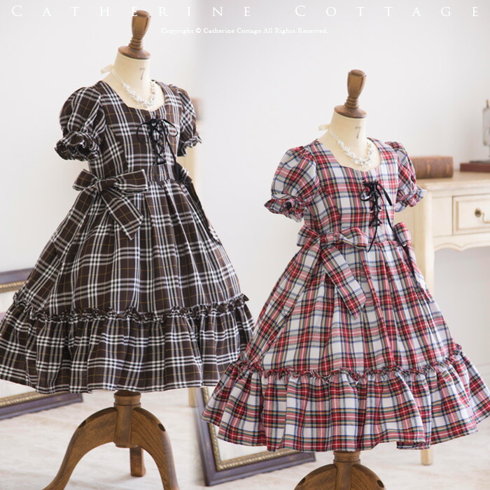 楽天市場 半袖長袖2way チェック編上げワンピースtak キャサリンコテージ