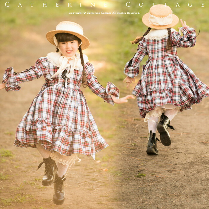 楽天市場 半袖長袖2way チェック編上げワンピースtak キャサリンコテージ