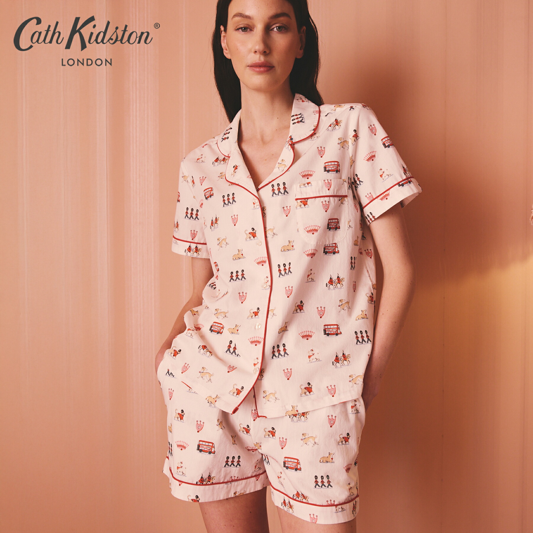 キャス キッドソン 公式 ボタン パジャマ ショート Stanley in London　 Cream / レディース キャスキッドソン Cath Kidston n260328