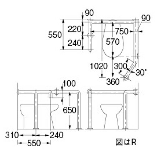 カクダイ 洋式室内用便器用手摺り【2449L-32】【純然たる品】 取り引き先振り出し
