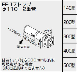 【0703816】ノーリツ 給湯器 かかわり合い部材 給排気ガスとっ始め（2重管遣りかた及び2本管遣りかた） FF-17とっ始め φ110 2重管 500型【完全無欠品】