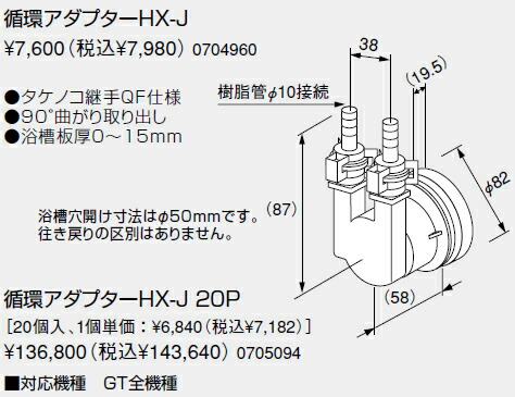 【0705094】ノーリツ 給湯器 関連部材 PE管（樹脂管）対応部材 循環アダプターHX-J 20P （20個入）【純正品】