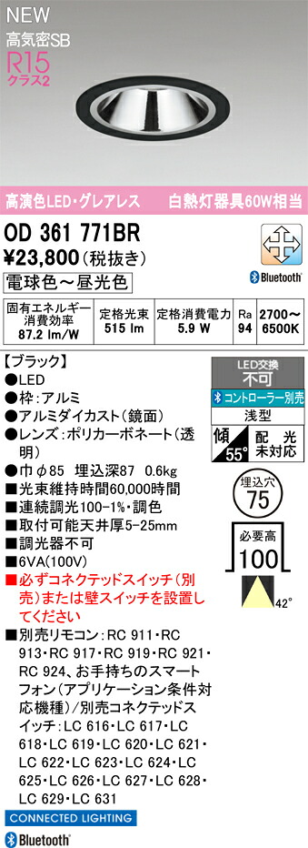 落ち込むともし火 オーデリック OD361771BR