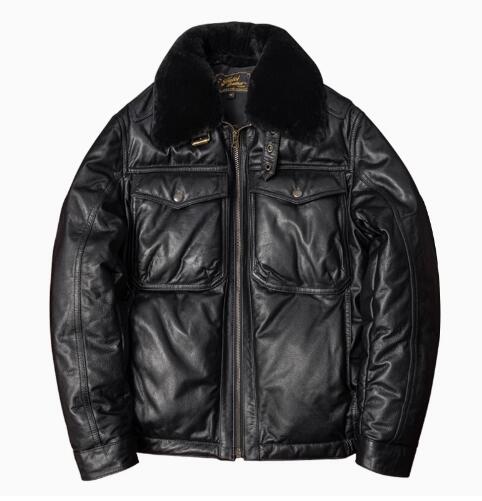 秋冬 新品 レトロ 暖かい 本革 牛革 ファー襟 メンズライダースジャケット 革ジャン ダウンジャケット S~5XL|Catwalks 1 店