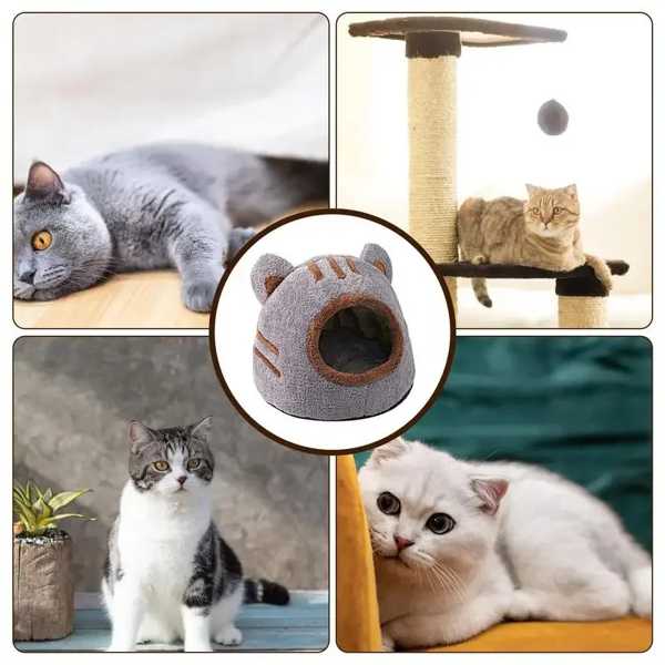 クッション付き 洗えるぬいぐるみ猫 ベッド 居心地 良いシェルター 猫 家 かわいいクマ デザイン 取り外し可能で洗える ペットツール｜Catwalks 1 店