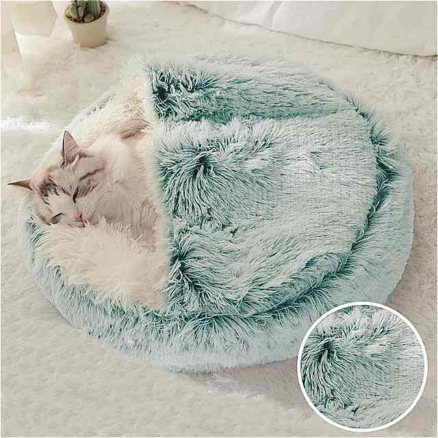 猫 用 丸い豪華な冬 長い クッション 2 in 1 暖かい 猫 バスケット 猫 巣 小さな 犬 家