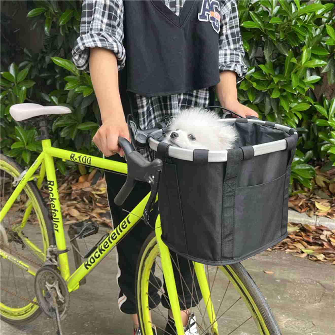 33* ショッピング 自転車カゴ 折りたたみ 脱着式 自転車アウトドア ペットショルダーバッグ バッグ キャリー ペット用 うさぎ ブラック