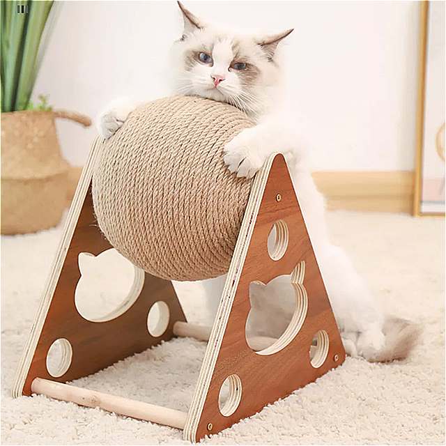 S M L 子 猫 猫 ため ロープ ボール 付き 抗引っ掻き おもちゃ インタラクティブで頑丈な 木製 スクレーパー 家具 付属品