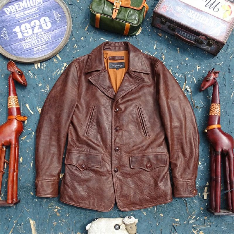 レザージャケット 上品 高級 本革 馬革 1.2mm ライダースジャケット 革ジャン S~5XL ブラウン|Catwalks 1 店