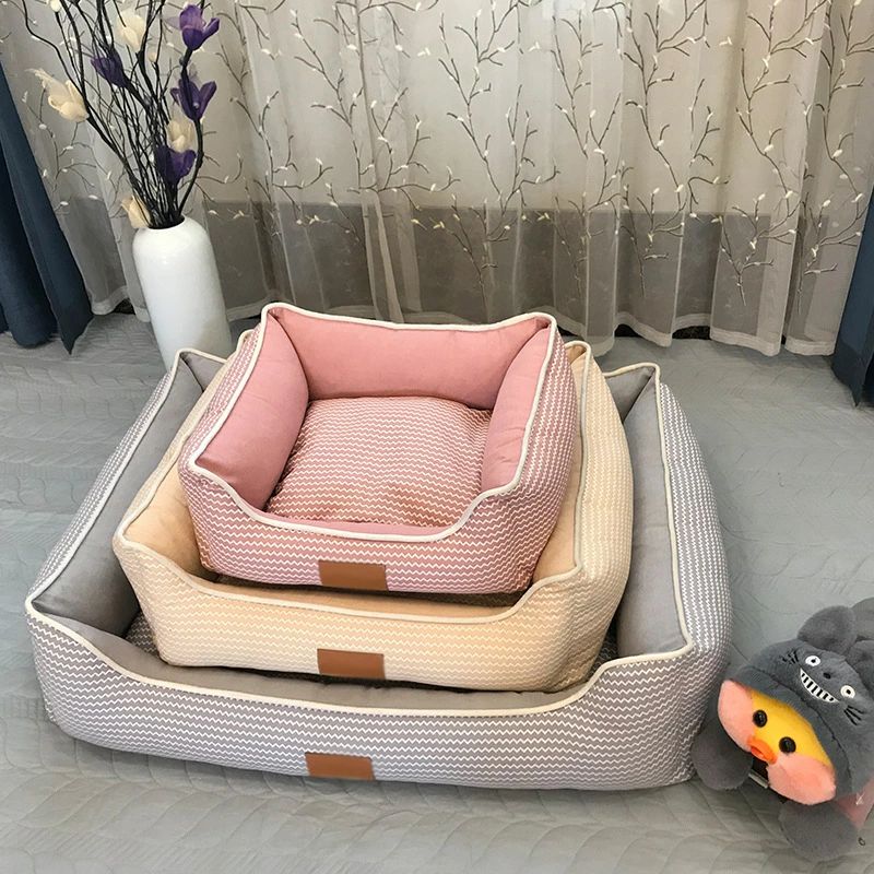 スクエア型 犬猫ベッド 新作 取り外し可能 通気性 リネン 夏用 ペット用マット