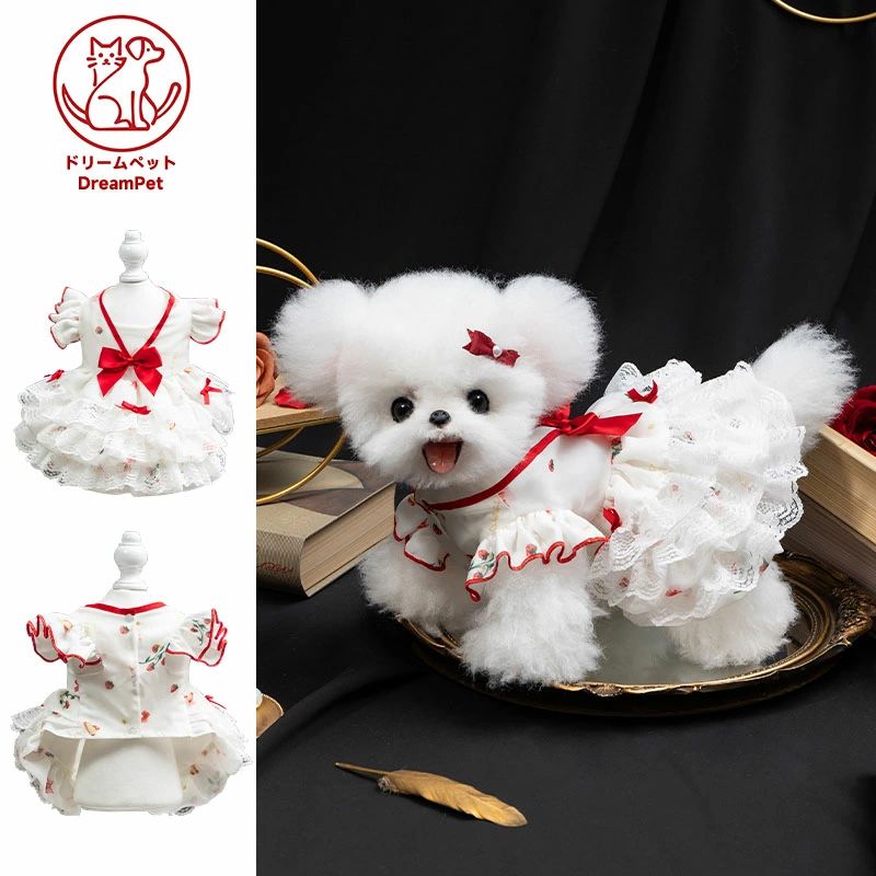 DreamPet 高級 犬服 夏用 薄手 通気性 抜け毛防止 仔犬 小型犬 プードル 猫用 ペットワンピース