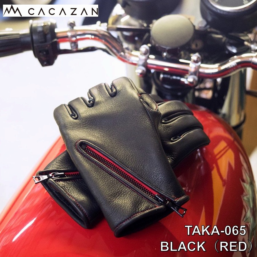 CACAZAN TAKA-065 BLACK（RED）ブラック × レッドステッチ グローブ サイズ：S／M／L／LL 手袋 オーダーメイド手袋 革手袋 バイク プレゼント バイカーズアイテム おすすめ 人気 カカザン 革グローブ バイク用 牛革 カカザンオリジナル YKK AP製 YKKエクセラダブル採用