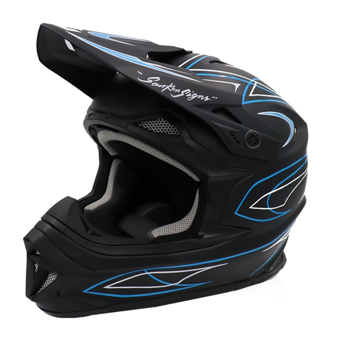 ZEALOT ジーロット オフロードヘルメット フルフェイス MadJumper2 マッドジャンパー2 SOLID MATT BLACK ピンストライプストレート BLUE/WHITE | マットブラック ブルー×ホワイトピンストライプ godblinc ゴッドブリンク バイク用ヘルメット PSCマーク付き MJ0023
