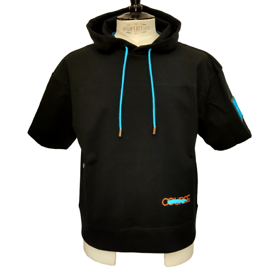 【新入荷】COURSE（コース） パーカー ジャージ 半袖 メンズ CR613004-99 ブラック 黒 コットン 日本製