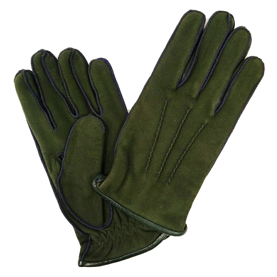 【セール50】MEROLA GLOVES(メローラ)イタリア製 手袋 メンズ カシミヤライニング ME829502 グリーン スエード 羊革 コンビネーション ハンドメイド ローマ 映画衣装|cavalleria 店