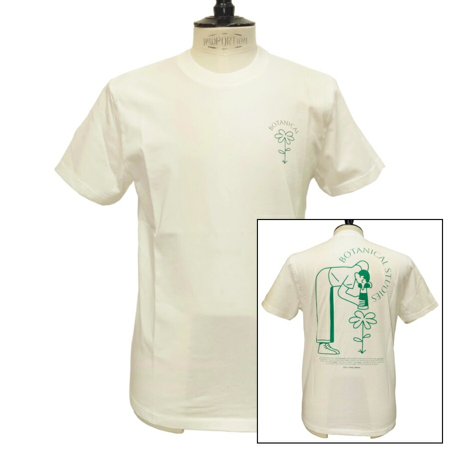 【新入荷】OLOW（オロウ）プルオーバー うしろ側刷り上げる 草木の小間絵 OL612001-01 白いこと 白ｘ緑であること オーガニックコットン100% ゆったり影ぼうし【サイモン・ランドレイン】
