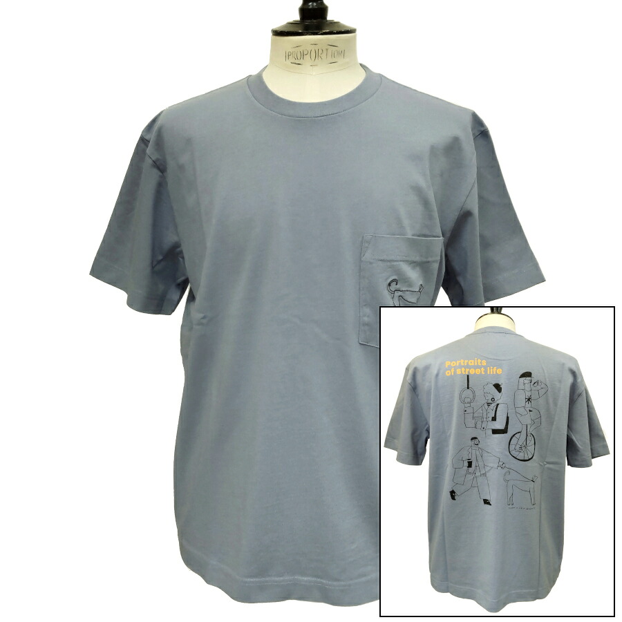 【新入荷】OLOW（オロウ）プルオーバー うしろ側刷り上げる 人と犬などの小間絵 OL612002-81 青み薄墨色 オーガニックコットン100% ゆったり影ぼうし【ケイト・マクエニフ】