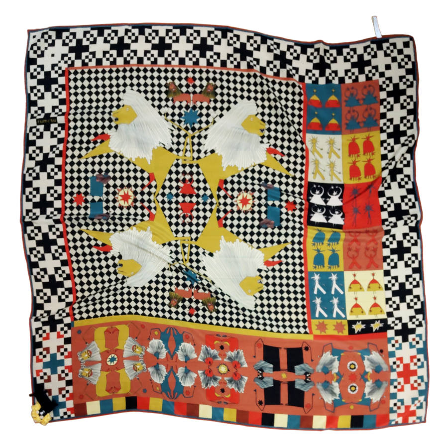 RUMISU（ルミス） スカーフ 中判 105cm×105cm シルク RM529002-09 オレンジｘイエローｘブラック他 絹100% クレープデシン メンズ レディース ポケットスクエアー \
