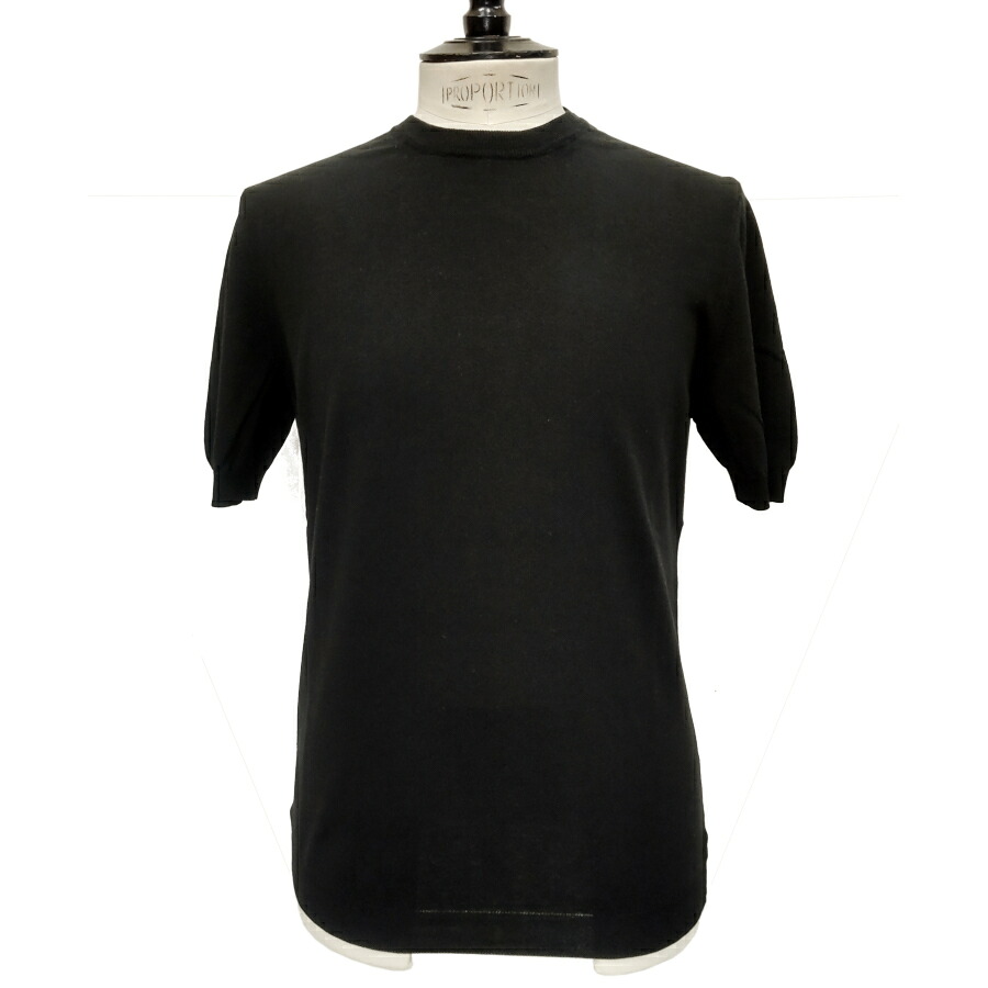 【新入荷】UMBERTO VALLATI（ウンベルト ヴァラッティ）イタリア製 半袖サマーニット Tシャツ メンズ VA613001-99 ブラック 黒 綿 ハイゲージ