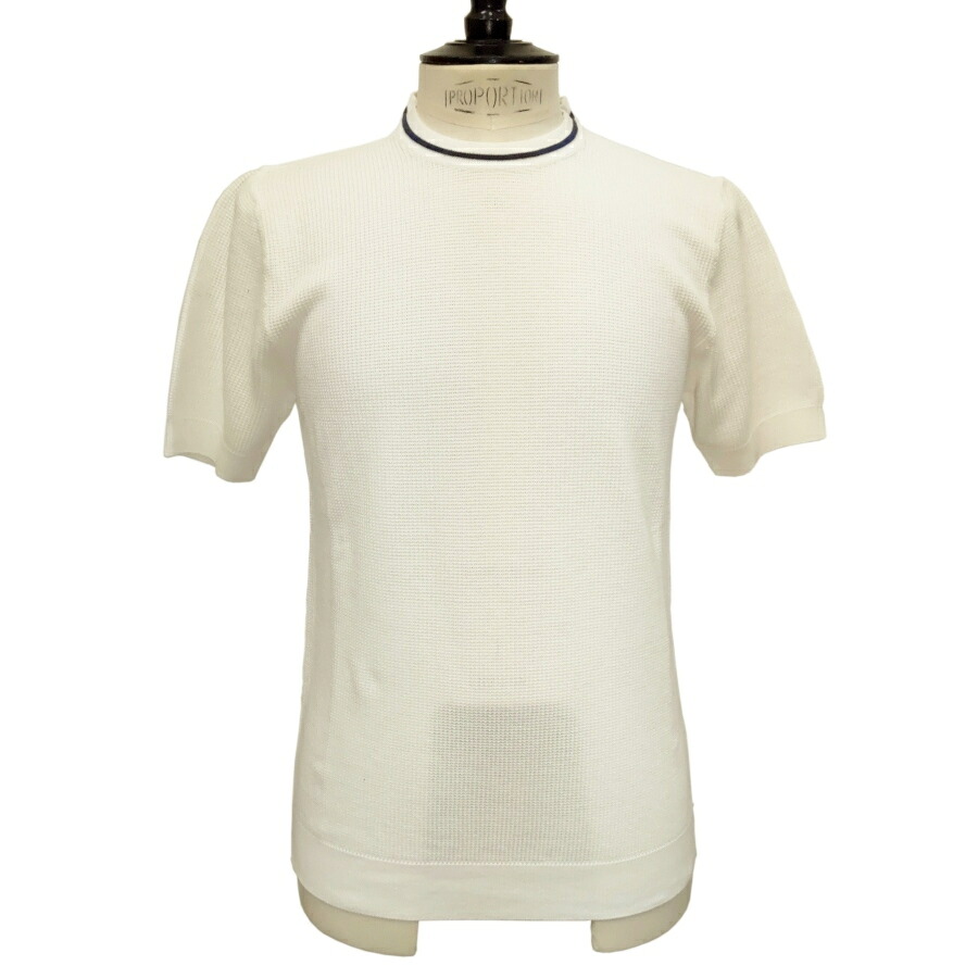 【新入荷】UMBERTO VALLATI（ウンベルト ヴァラッティ）イタリア製 半袖サマーニット Tシャツ メンズ VA613005-18 ホワイト 白 綿 ワッフル編み