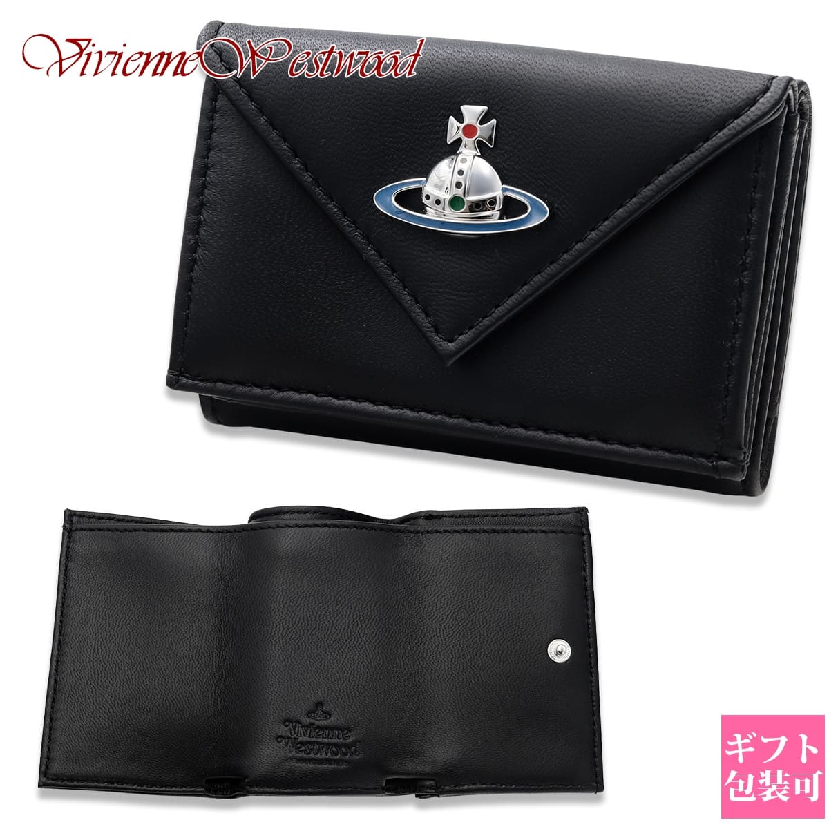 ヴィヴィアンウエストウッド Vivienne Westwood 財布 三つ折り財布 レディース NAPPA ENVELOPE BILLFOLD WITH POCKET オーブ ブラック 黒 5107004GU L001L N403 ナッパレザー 本革 ミニ財布 コンパクトウォレット プレゼント ギフト 正規品｜ワールドギフト　カヴァティーナ