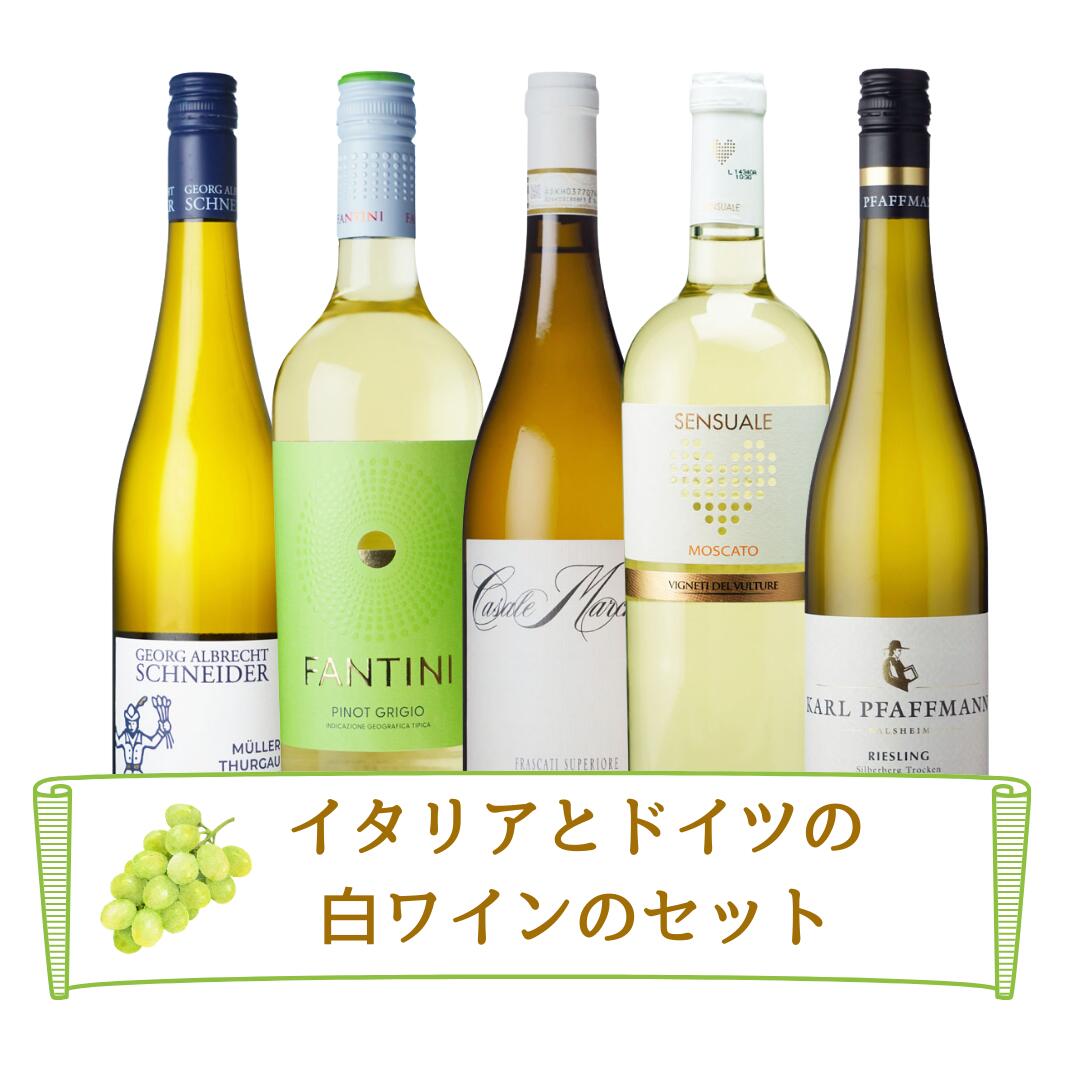 イタリアとドイツの白ワインセット 当店の人気セット 白ワイン 5本セット ワイン好きな方に 偉大なるワイナリー ソムリエ厳選 ソムリエールおすすめ プレゼント　フラスカーティースペリオーレ メーカーお取り寄せ
