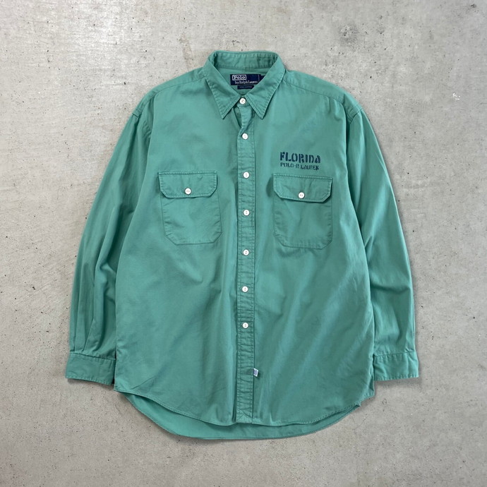 90年代 Polo by RALPH LAUREN ポロバイラルフローレン FLORIDA 長袖シャツ Wポケット フラップポケット メンズXL相当 古着【中古】【FS2601】【SS2603】