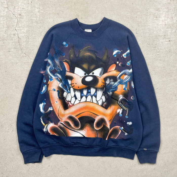 90年代 USA製 Looney Tunes ルーニー テューンズ スウェットシャツ タズマニアンデビル キャラクタープリント オーバープリント メンズL-XL相当 古着【中古】【SS2412】【SS2503】【FS2601】【SS2603】
