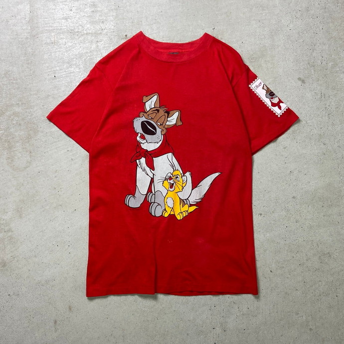 80年代 Disney ディズニー OLIVER & DODGER オリバー ニューヨーク子猫ものがたり キャラクタープリントTシャツ メンズM相当 レディース 古着【中古】カーディガン【FS2501】画像