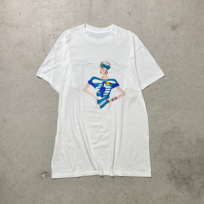 80～90年代 イタリア製 SEBASTIAN KNITS アートプリントTシャツ ラインストーン メンズXL相当 古着【中古】【FS2601】【SS2603】