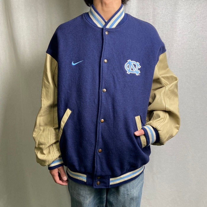 【NIKE】ナイキ 袖レザー スタジャン リブライン ウール ジャケット 古着 NIKE】ナイキ 袖レザー スタジャン リブライン ウール