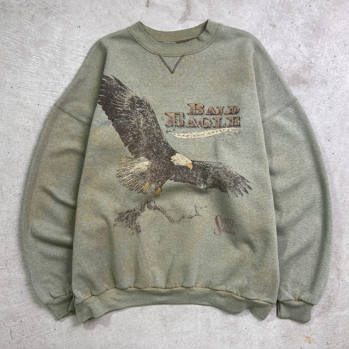 HABITAT スウェット　サイズL トレーナー　デカロゴ　鳥　野鳥　希少　古着 90年代 カナダ製 NORTHERN ELEMENTS オオカミ アニマル刺繍