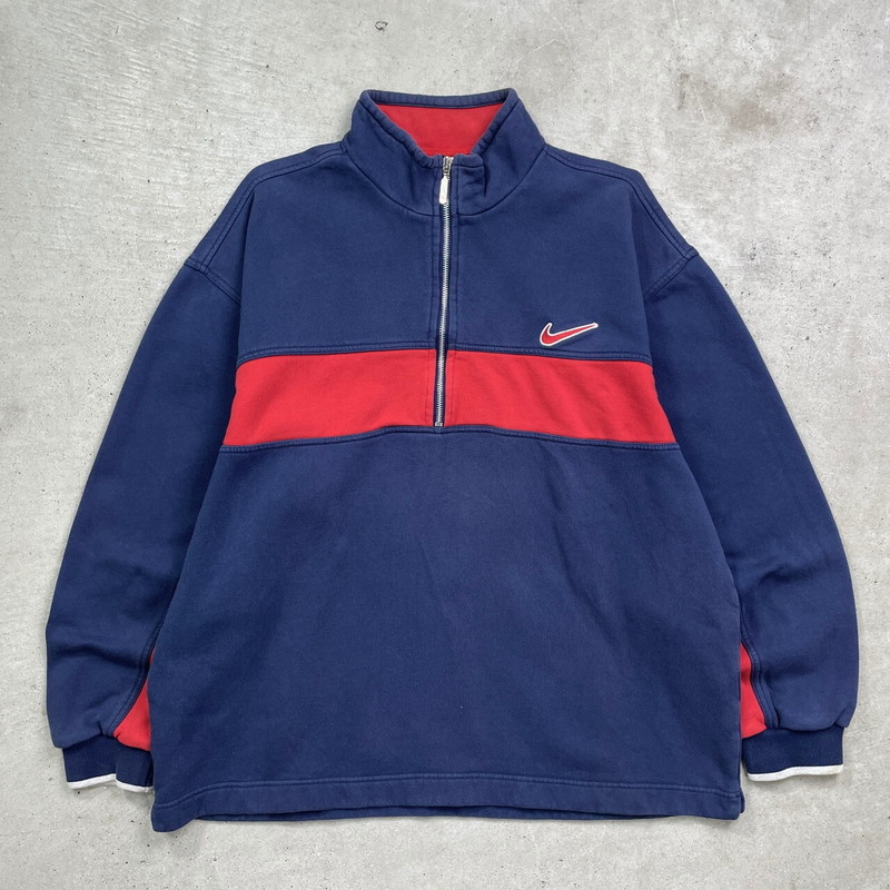 90年代 NIKE ナイキ スモールスウォッシュロゴ刺繍 ハーフジップ スウェットシャツ メンズXL相当 古着【中古】【FS2601】【SS2603】