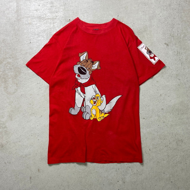 80年代 Disney ディズニー OLIVER & DODGER オリバー ニューヨーク子猫ものがたり キャラクタープリントTシャツ メンズM相当 レディース 古着【中古】画像