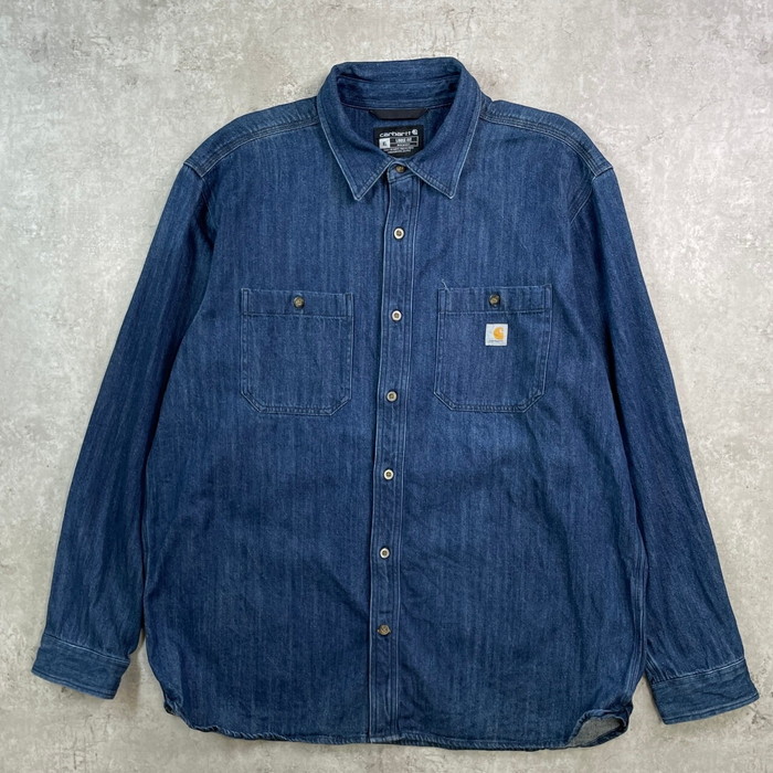 80s USA製 Carhartt カーハート 濃紺 デニム 長袖 シャツ 80's Carhartt 長袖デニムシャツ ウエスタンシャツ made in USA