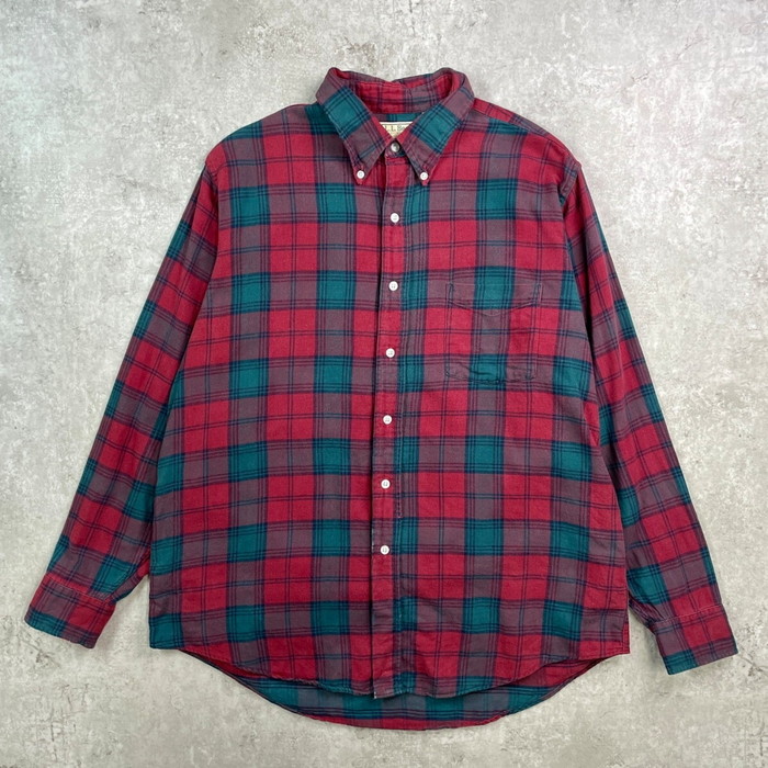 80~90年代 USA製 L.L.Bean エルエルビーン マドラスチェックシャツ ライトネルシャツ メンズL 古着【中古】【SS2603】