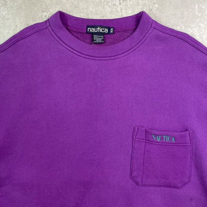 90年代 NAUTICA ノーティカ ワンポイントロゴ刺? スウェットシャツ 胸ポケ メンズXL相当 古着【中古】【SS2603】