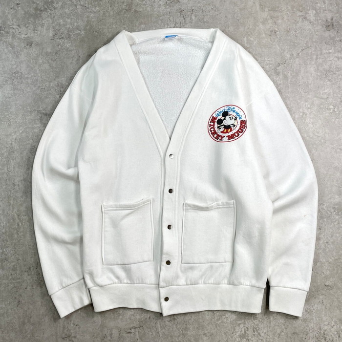 80年代 USA製 DISNEY ミッキーマウスプリント スウェットカーディガン メンズL 古着【中古】【SS2603】