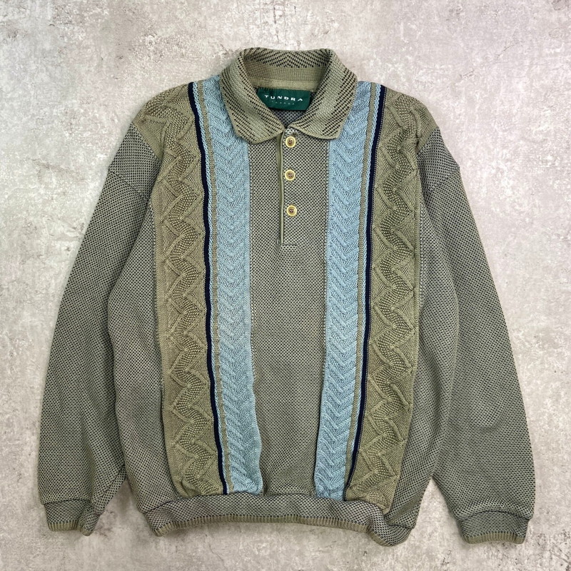 90年代 TUNDRA クージー風 3Dニット コットンニットポロシャツ メンズL 古着【中古】【SS2603】 5,621円
