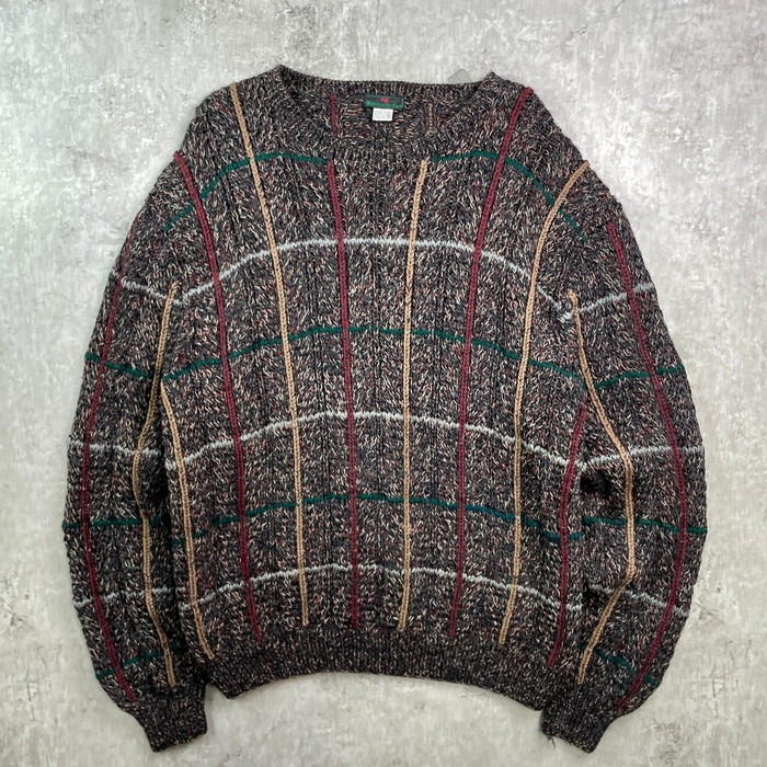 70～80年代 Abercrombie & Fitch アバクロ チェック柄 ローゲージ ウールニットセーター メンズXL 古着【中古】【SS2603】