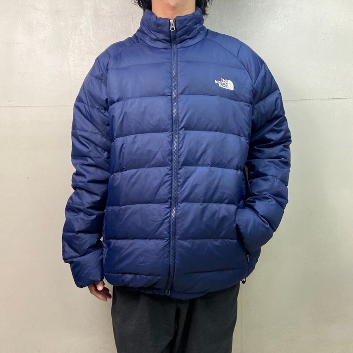 THE NORTH FACE ノースフェイス 550フィルパワー グースダウンジャケット メンズXL 古着 アウトドアジャケット 裾ドローコード 紺色【SS2603】