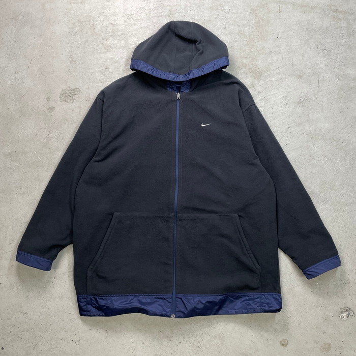 NIKE ナイキ リバーシブル フリース×ナイロンジャケット メンズXL 00年代 00s VINTAGE ヴィンテージ 古着 スウォッシュロゴ刺繍 紺色【SS2603】