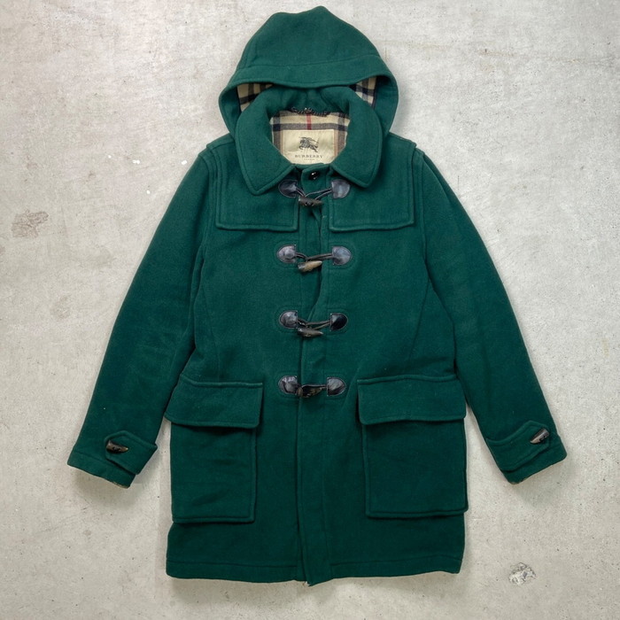 バーバリー Burberrys フード付きダッフルコート グリーン S チェック