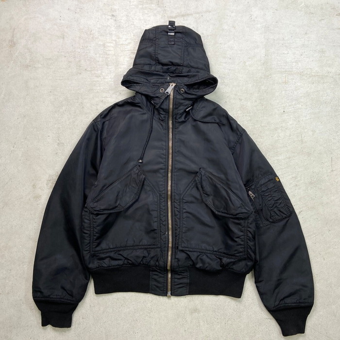 ALPHA INDUSTRIES アルファインダストリーズ CWU-45P ボアフード付き ミリタリー フライトジャケット メンズL相当 古着 民間品 中綿入り ボンバージャケット 黒【SS2603】