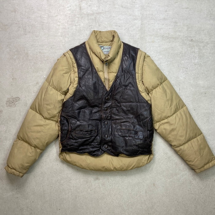 80年代 USA製 Schott ショット 2WAY レザーグースダウンジャケット メンズM相当 古着 80s VINTAGE ヴィンテージ ダウンベスト【中古】｜古着通販 cave古着屋